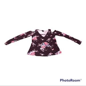 Rue21 Purple Floral Cold Shoulder Long Sleeve Top